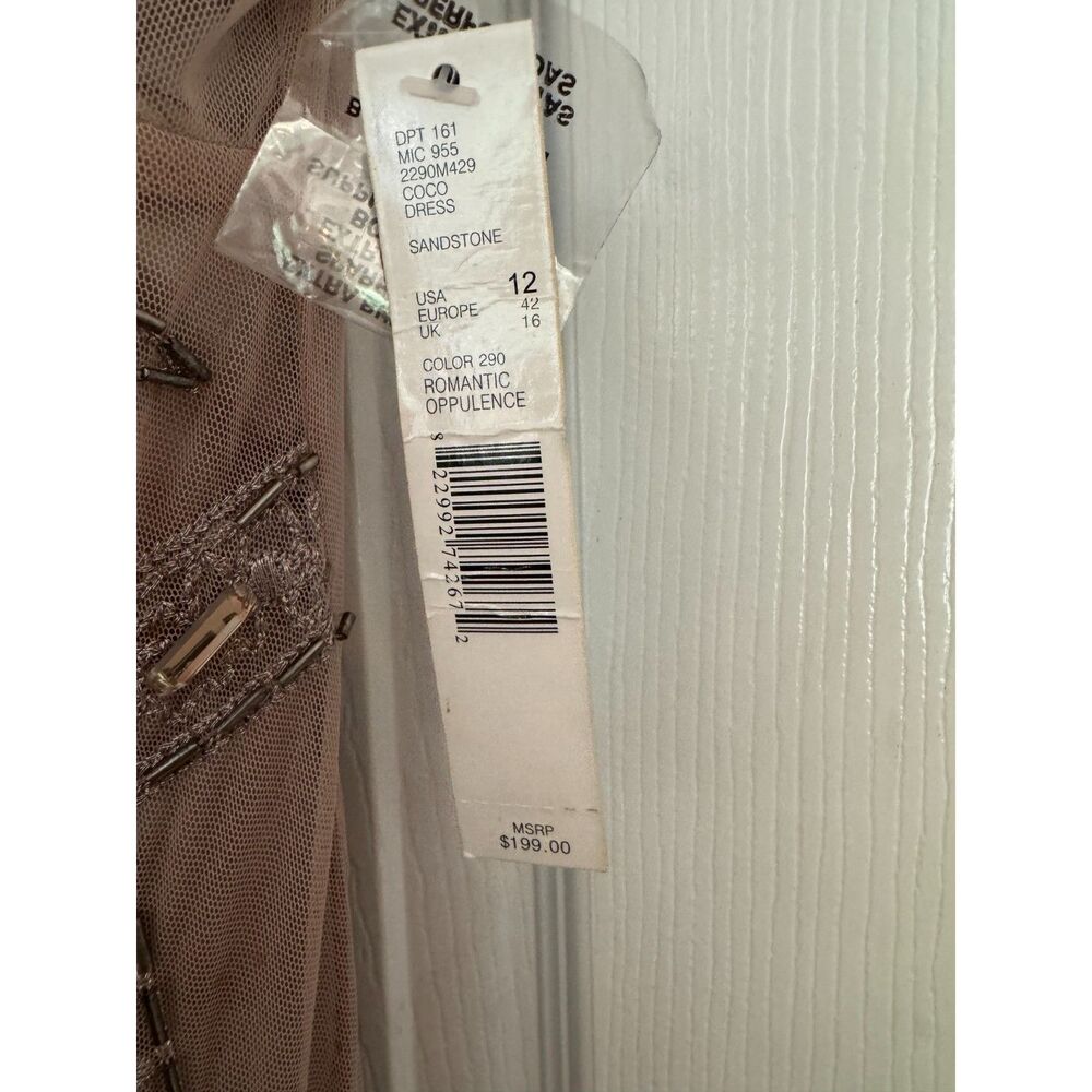 NWT Antonio Melani Nude Beige Beaded Cocktail Dress Sz 12 Embellished Sequin - Picture 5 of 12